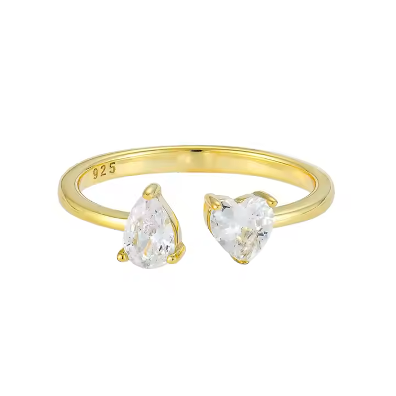 Изготовленные на заказ роскошные женские кольца Oem 18K Gold Plated Heart Cubic Zirconia Fine Jewelry anillos ajustables plata 925