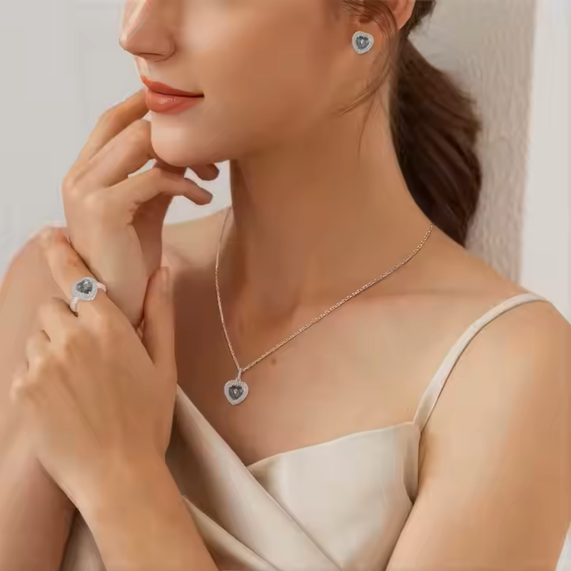 Fine Jewelry Женское ожерелье с подвеской в ​​форме сердца из 18-каратного золота 925 пробы с выращенным в лаборатории бриллиантом и зеленым моховым агатом